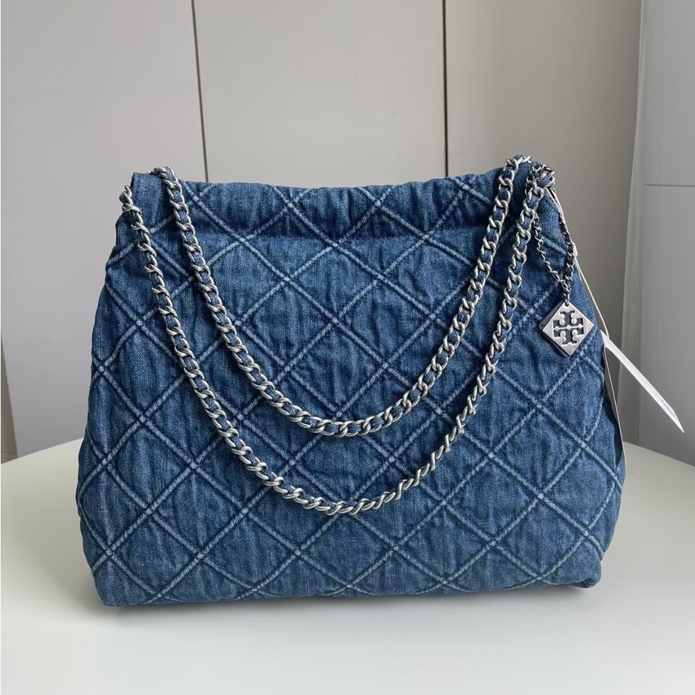 Tory Burch Silver and Blue Accent Bag
